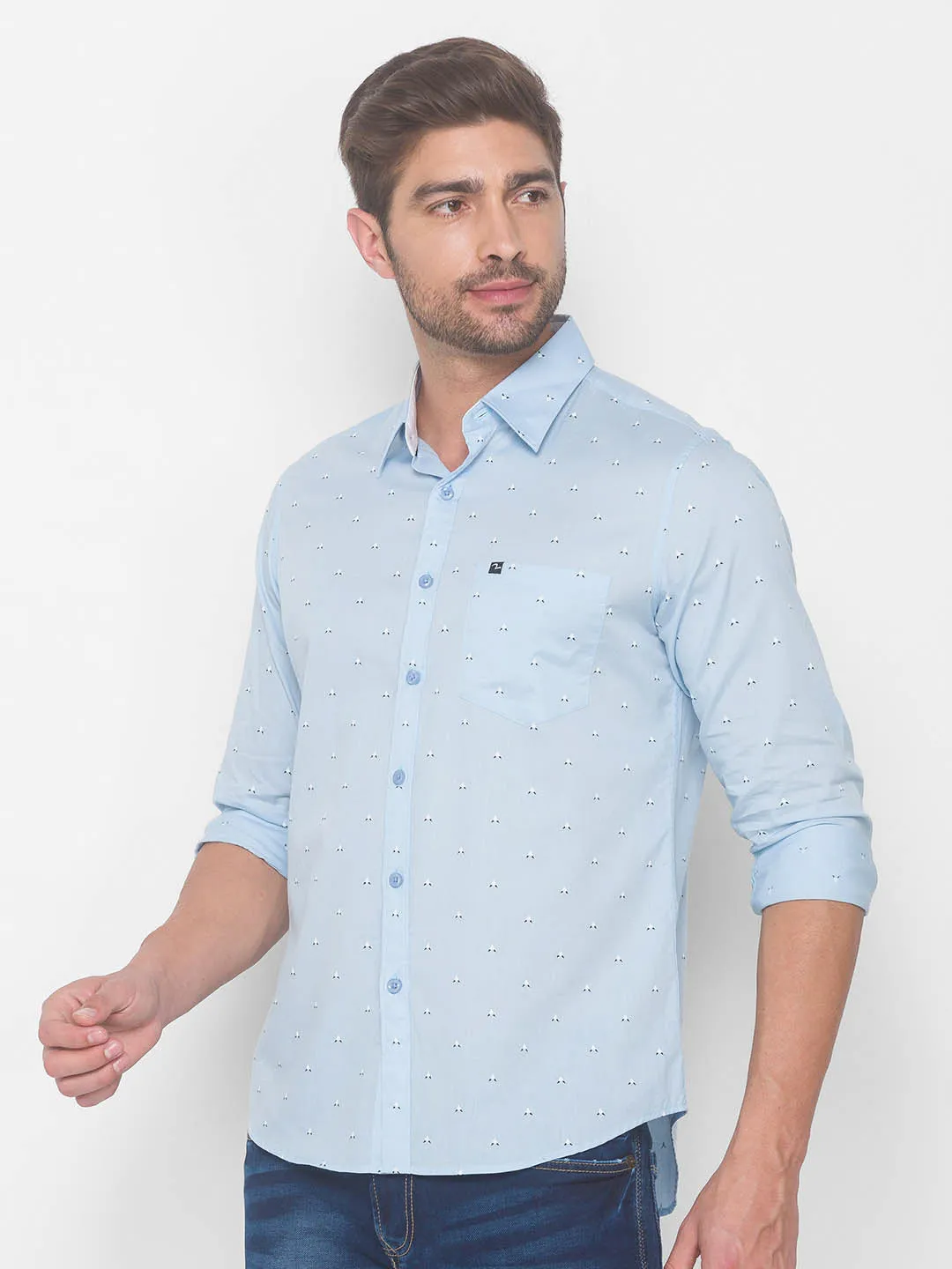 Spykar Slim Fit Men Sky Blue Cotton Shirts (Uniqlo)