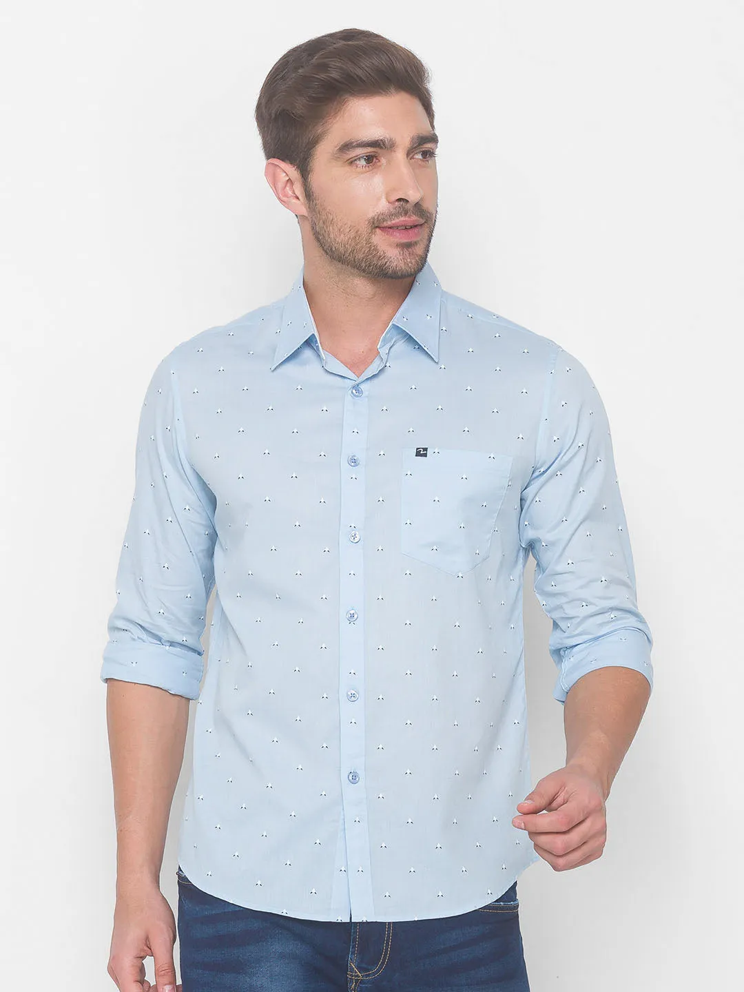 Spykar Slim Fit Men Sky Blue Cotton Shirts (Uniqlo)