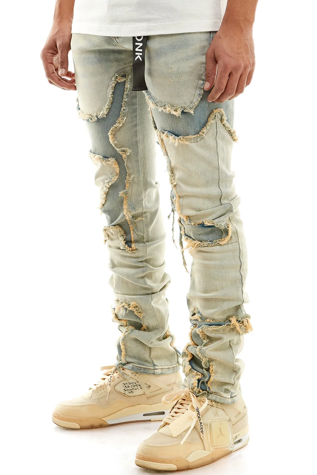 Stacked Men's Jeans With Slits At the Bottom for A Flared Look