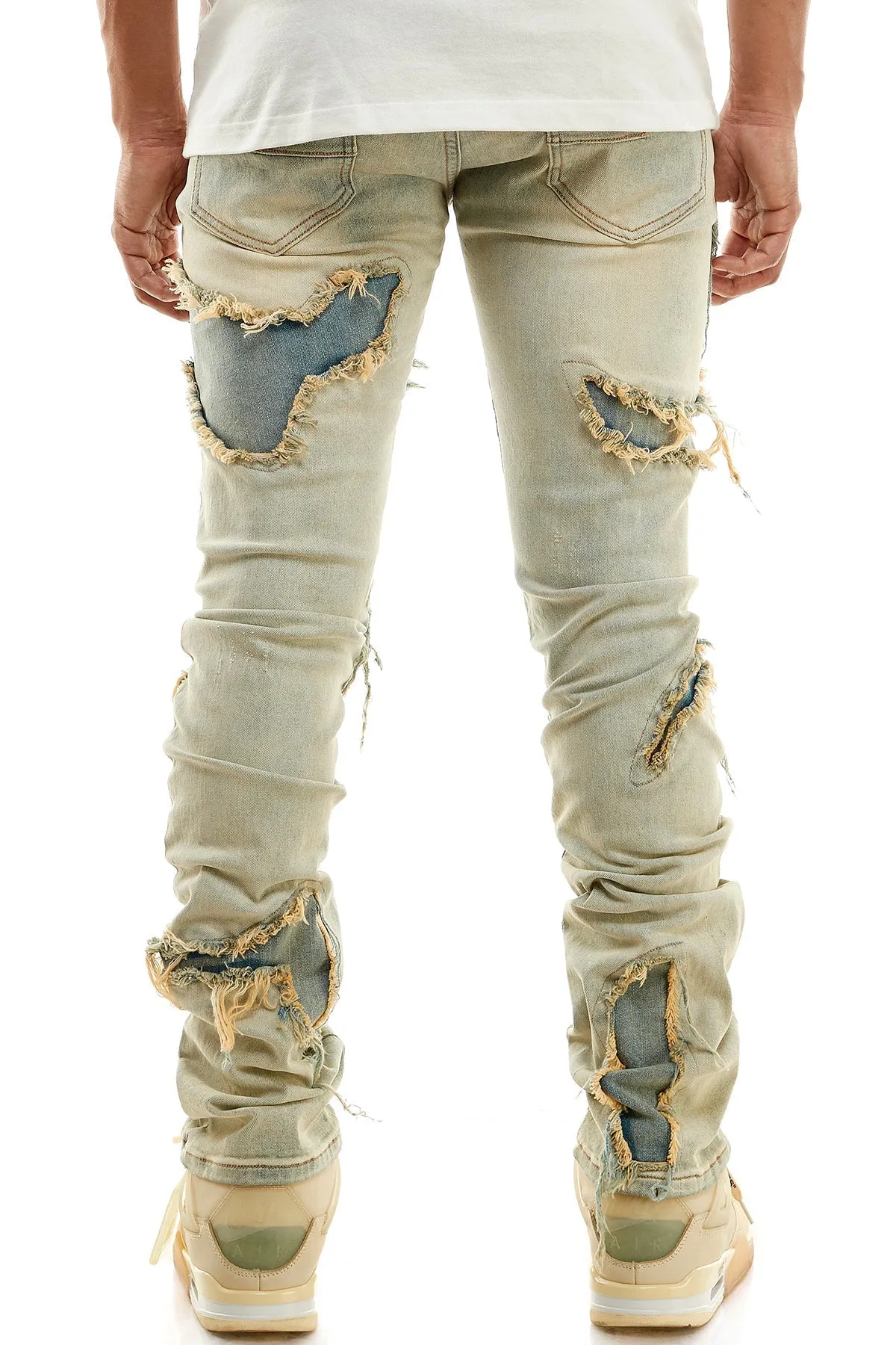 Stacked Men's Jeans With Slits At the Bottom for A Flared Look