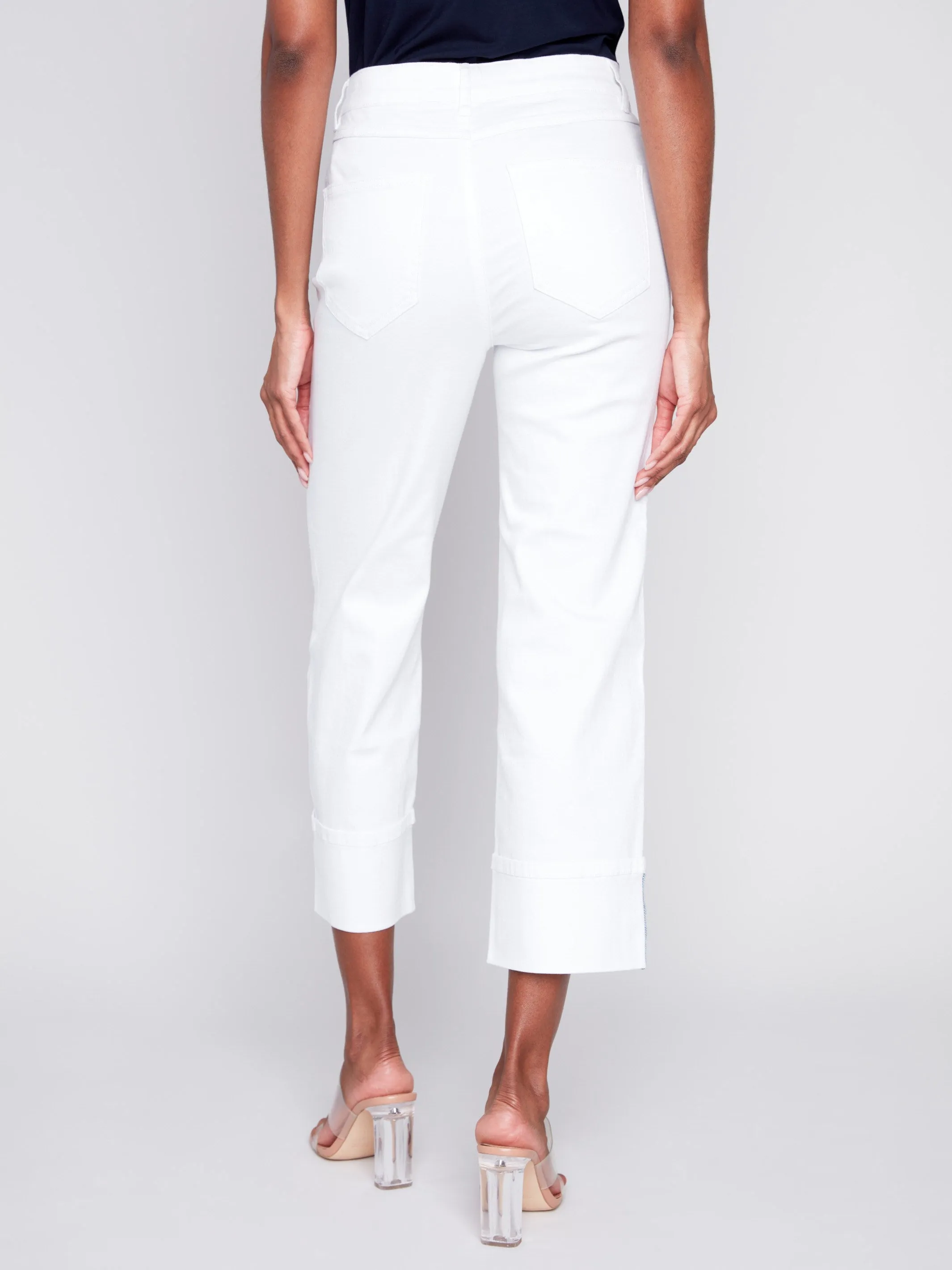 Straight Leg Jeans with Folded Cuff - White