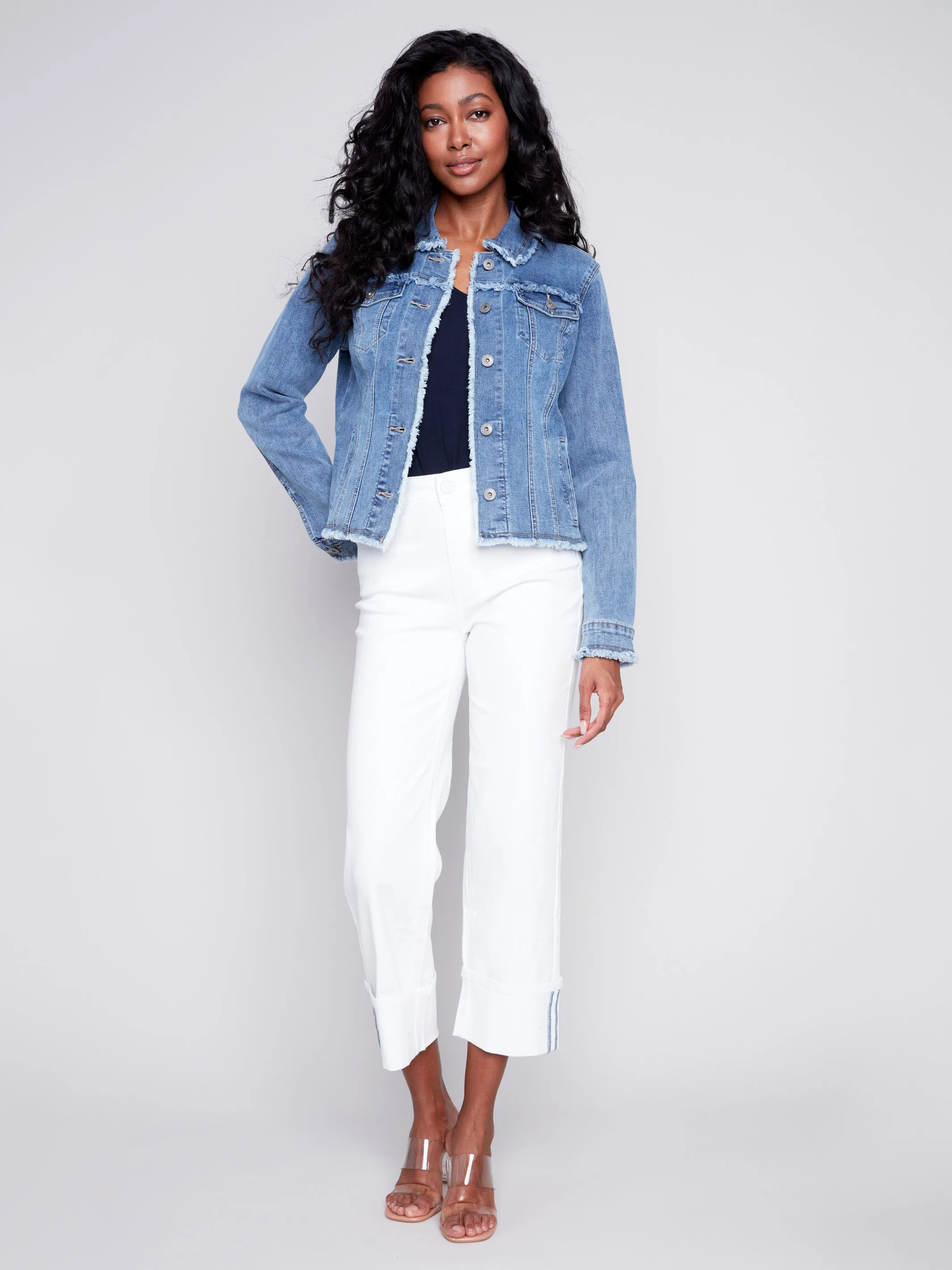 Straight Leg Jeans with Folded Cuff - White