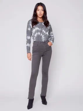 Twill Jeans with Eyelet Hem Detail - Dark Emerald