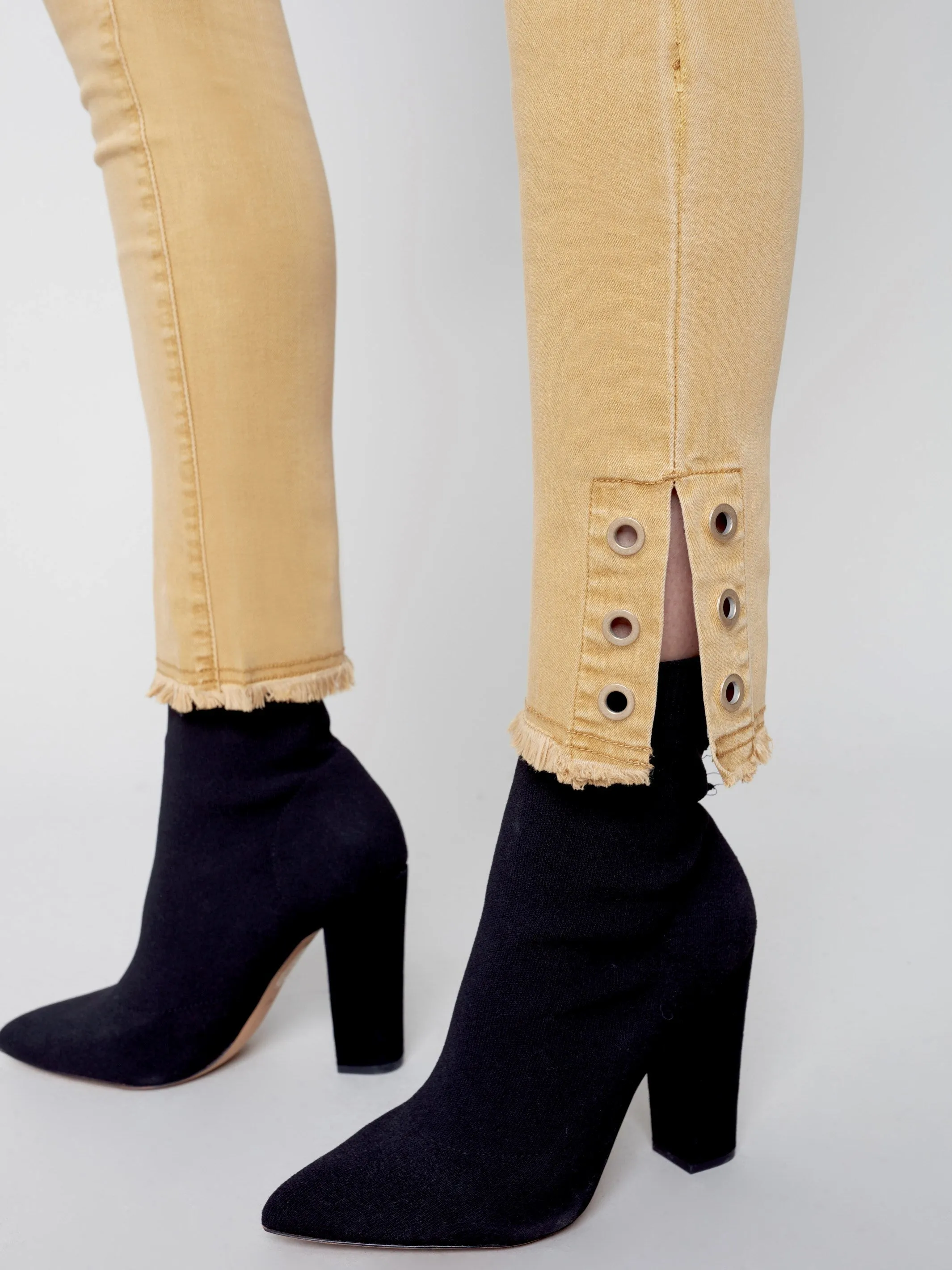 Twill Jeans with Eyelet Hem Detail - Gold