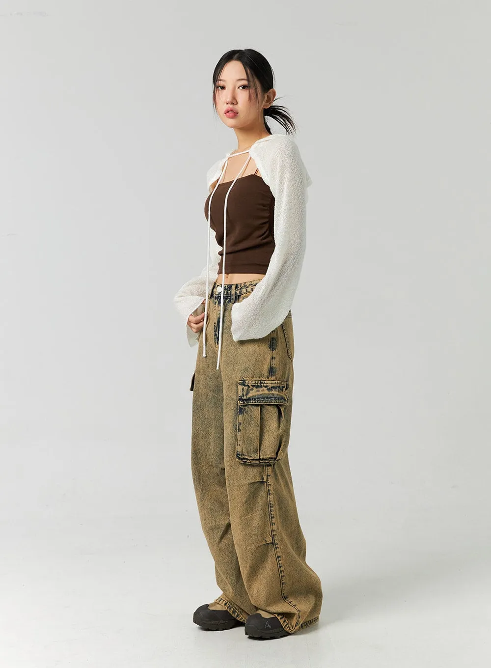Vintage Wash Cargo Wide Jeans CO323