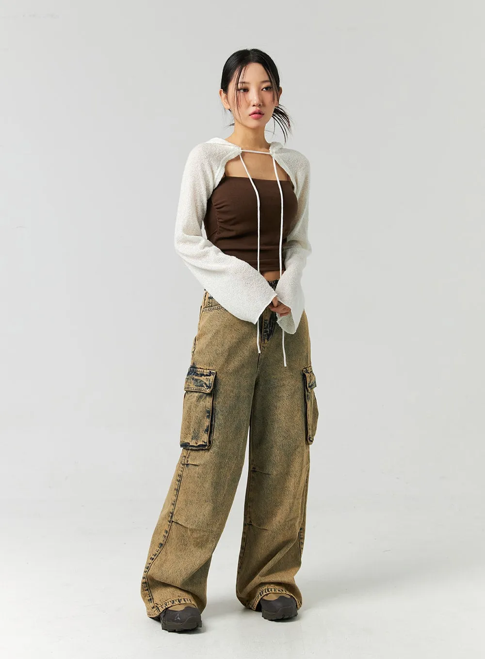 Vintage Wash Cargo Wide Jeans CO323