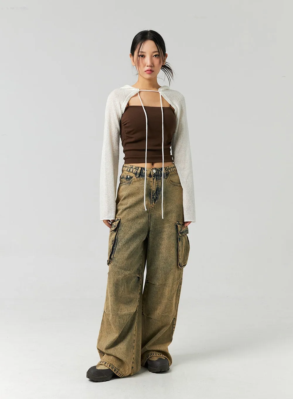Vintage Wash Cargo Wide Jeans CO323