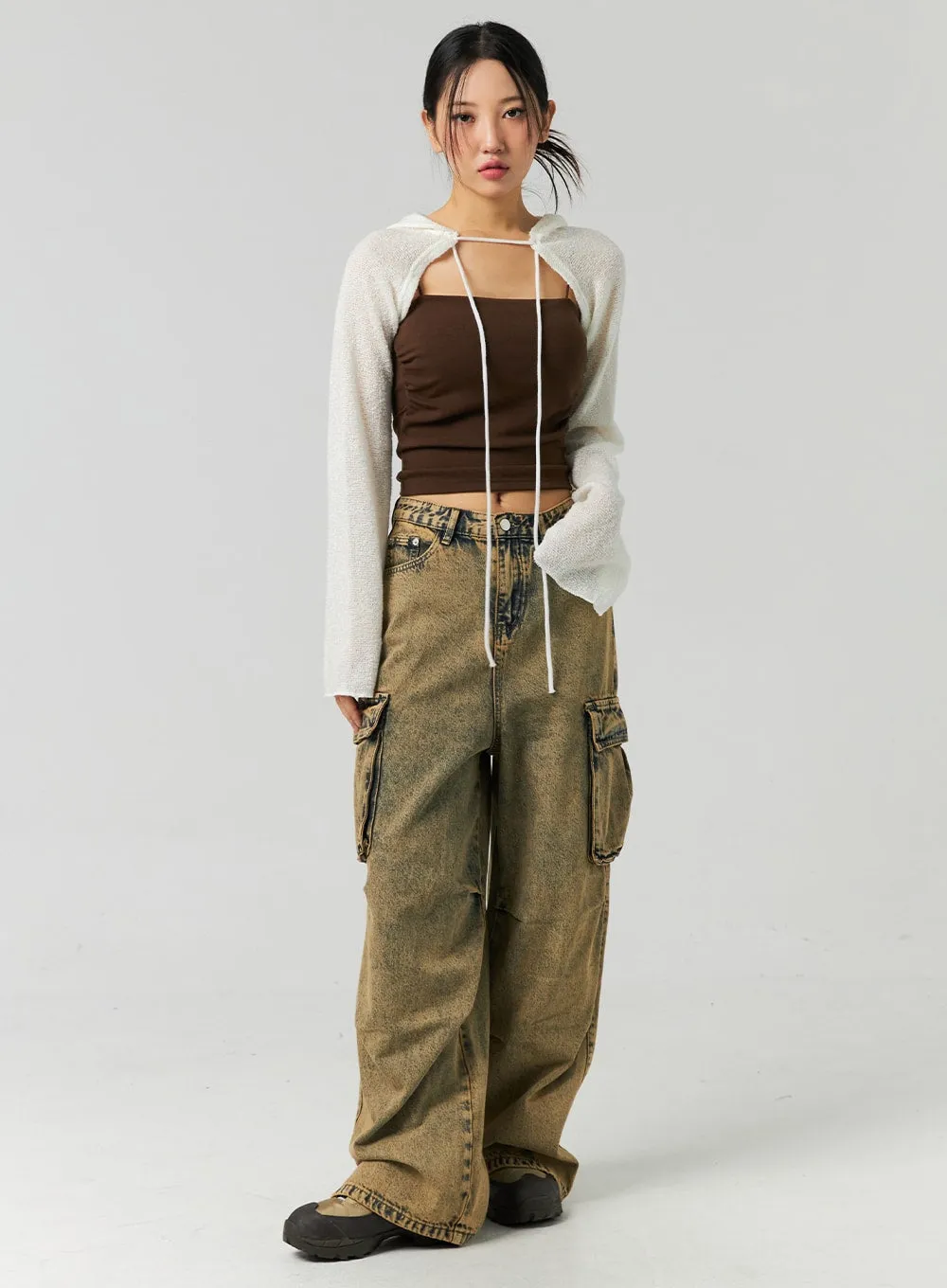 Vintage Wash Cargo Wide Jeans CO323