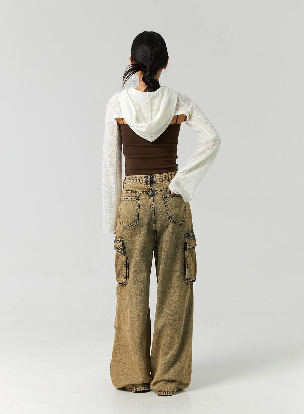 Vintage Wash Cargo Wide Jeans CO323
