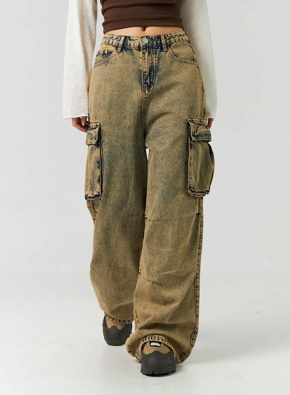 Vintage Wash Cargo Wide Jeans CO323