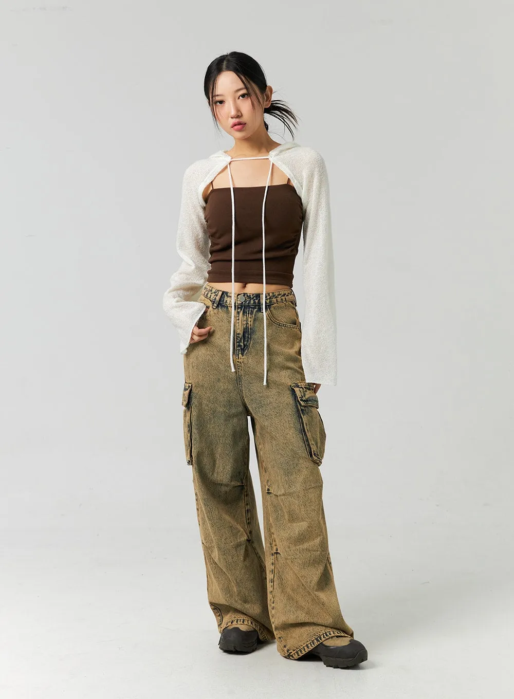 Vintage Wash Cargo Wide Jeans CO323