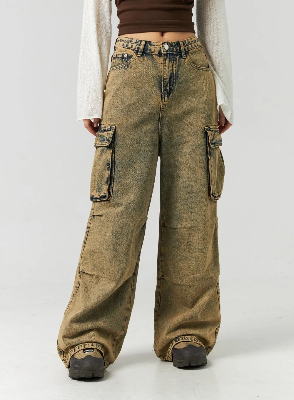 Vintage Wash Cargo Wide Jeans CO323