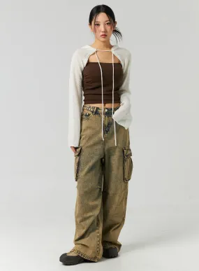 Vintage Wash Cargo Wide Jeans CO323