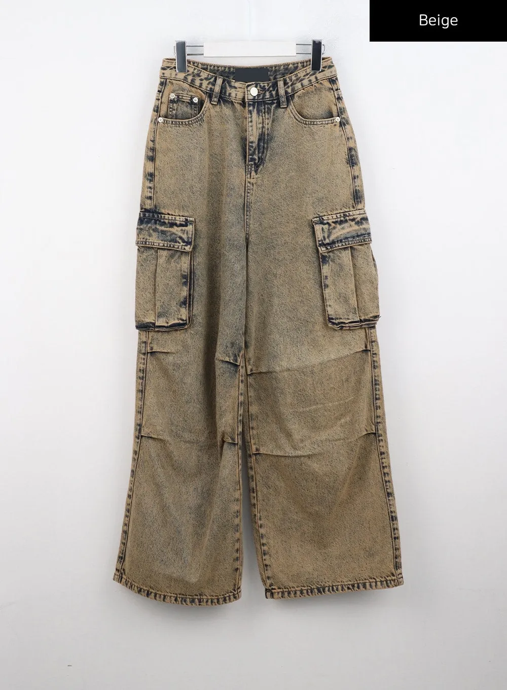 Vintage Wash Cargo Wide Jeans CO323