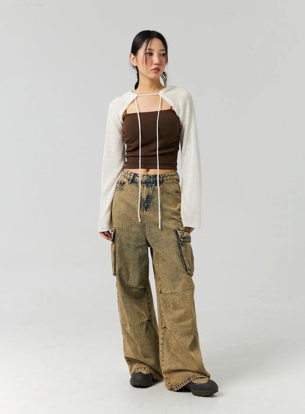 Vintage Wash Cargo Wide Jeans CO323