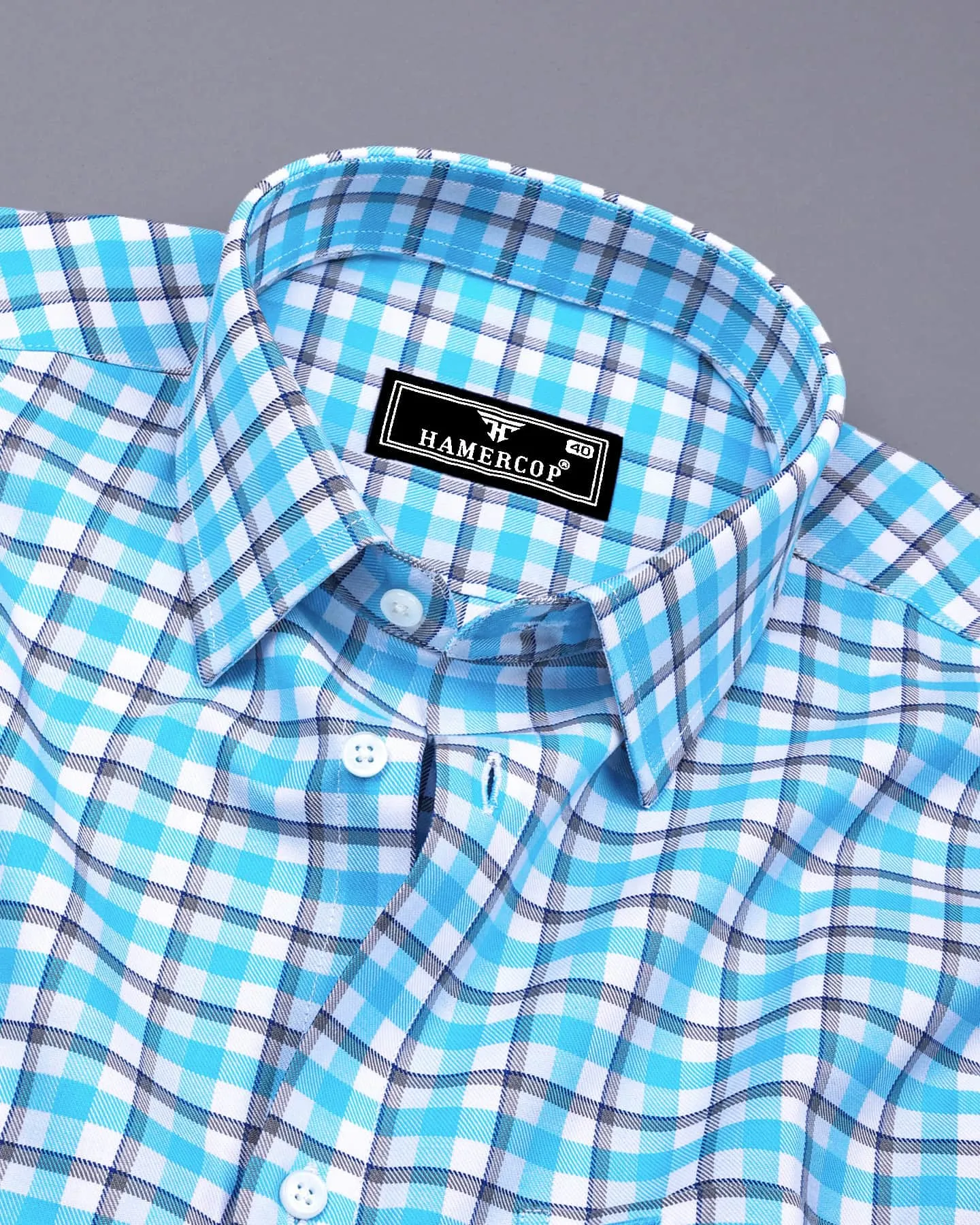 Wigton Blue With White Twill Check Cotton Shirt
