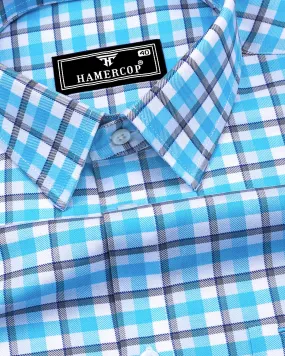 Wigton Blue With White Twill Check Cotton Shirt