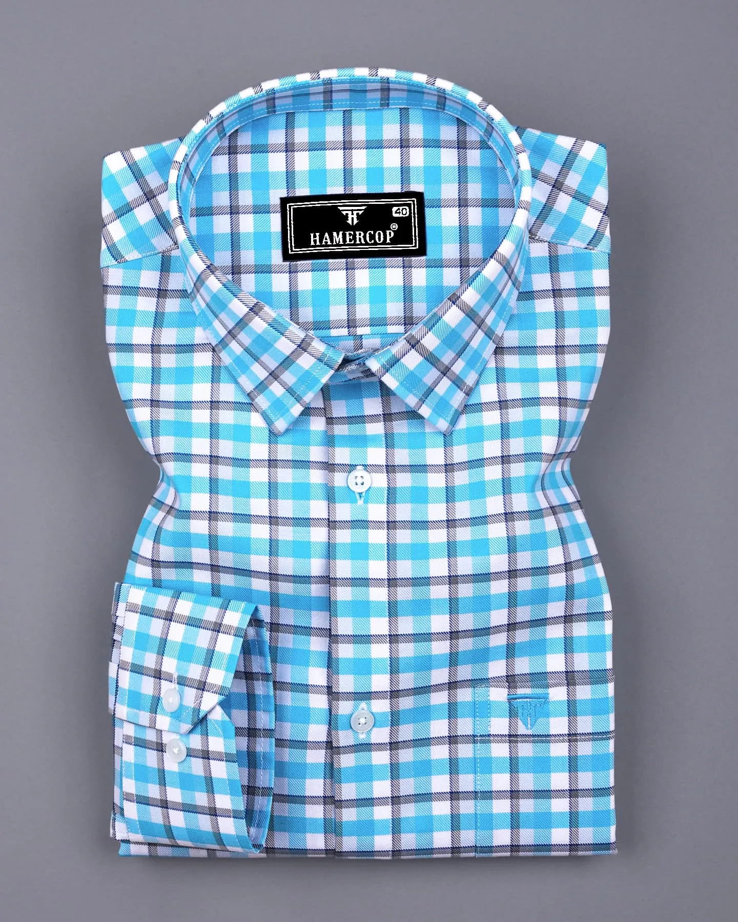 Wigton Blue With White Twill Check Cotton Shirt