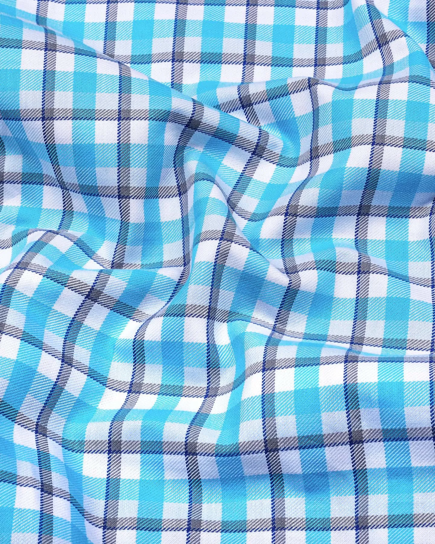 Wigton Blue With White Twill Check Cotton Shirt