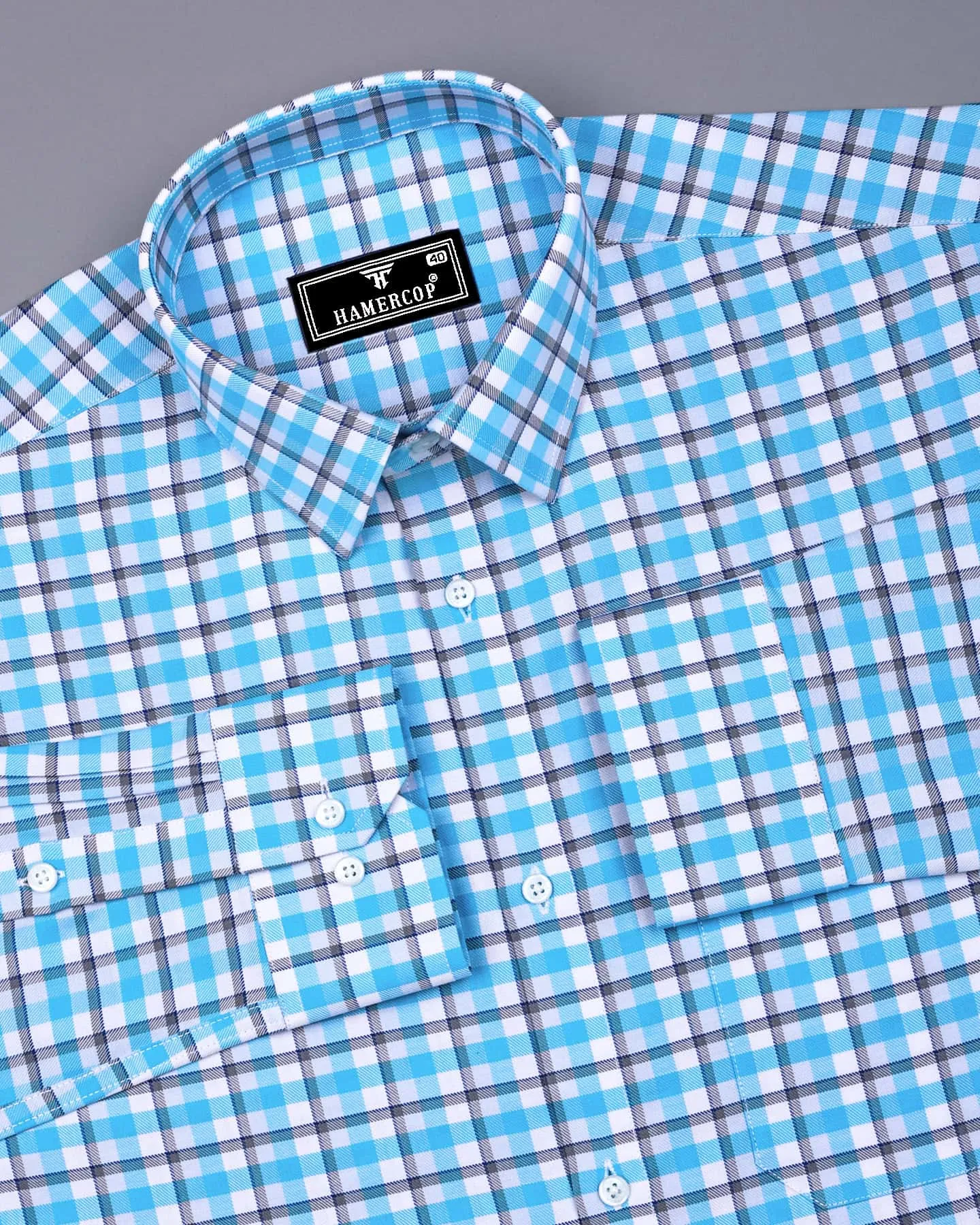Wigton Blue With White Twill Check Cotton Shirt