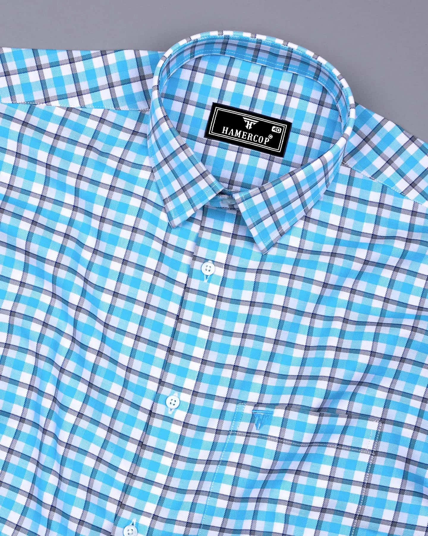 Wigton Blue With White Twill Check Cotton Shirt